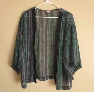 Love Squared Kimono Style Top Abstract Zig zag Stripes Sheer Chiffon